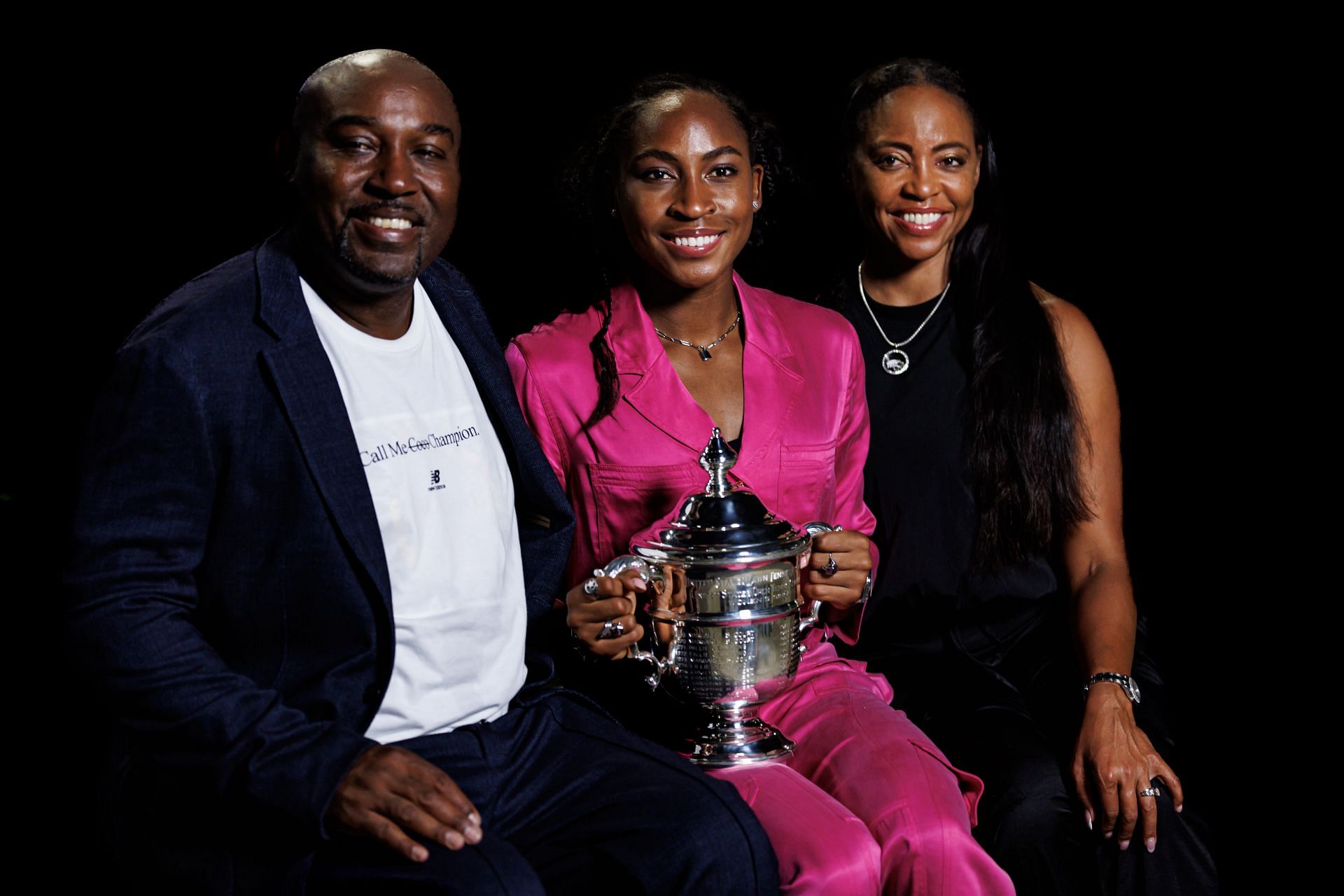 Corey (L) and Candi (R) celebrating with Coco Gauff (middle) after her 2023 US Open title triumph (Source: Getty)