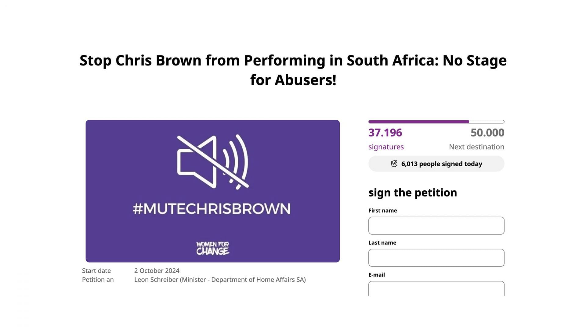 Petition against Brown (Image via Change.org)