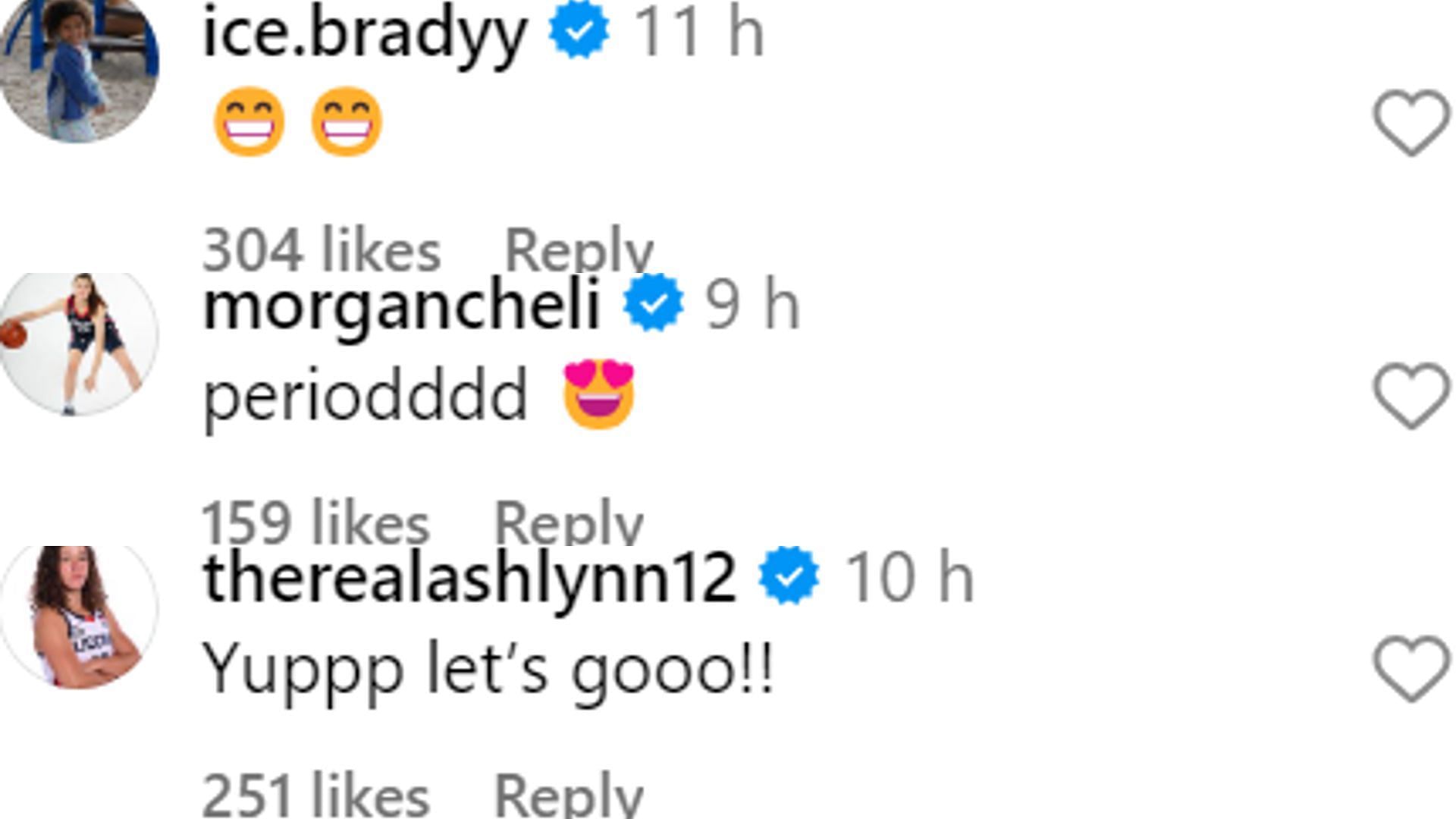 Some of Arnold's teammates also showed love for her photoshoot with kind messages (Instagram screenshot)