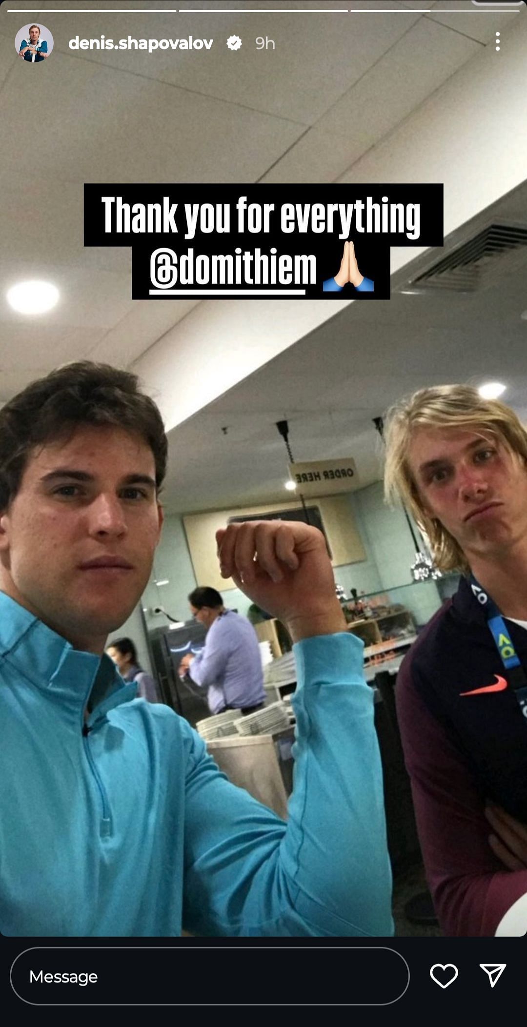 Denis Shapovalov's post dedicated to Thiem (Source: Instagram/Denis Shapovalov)