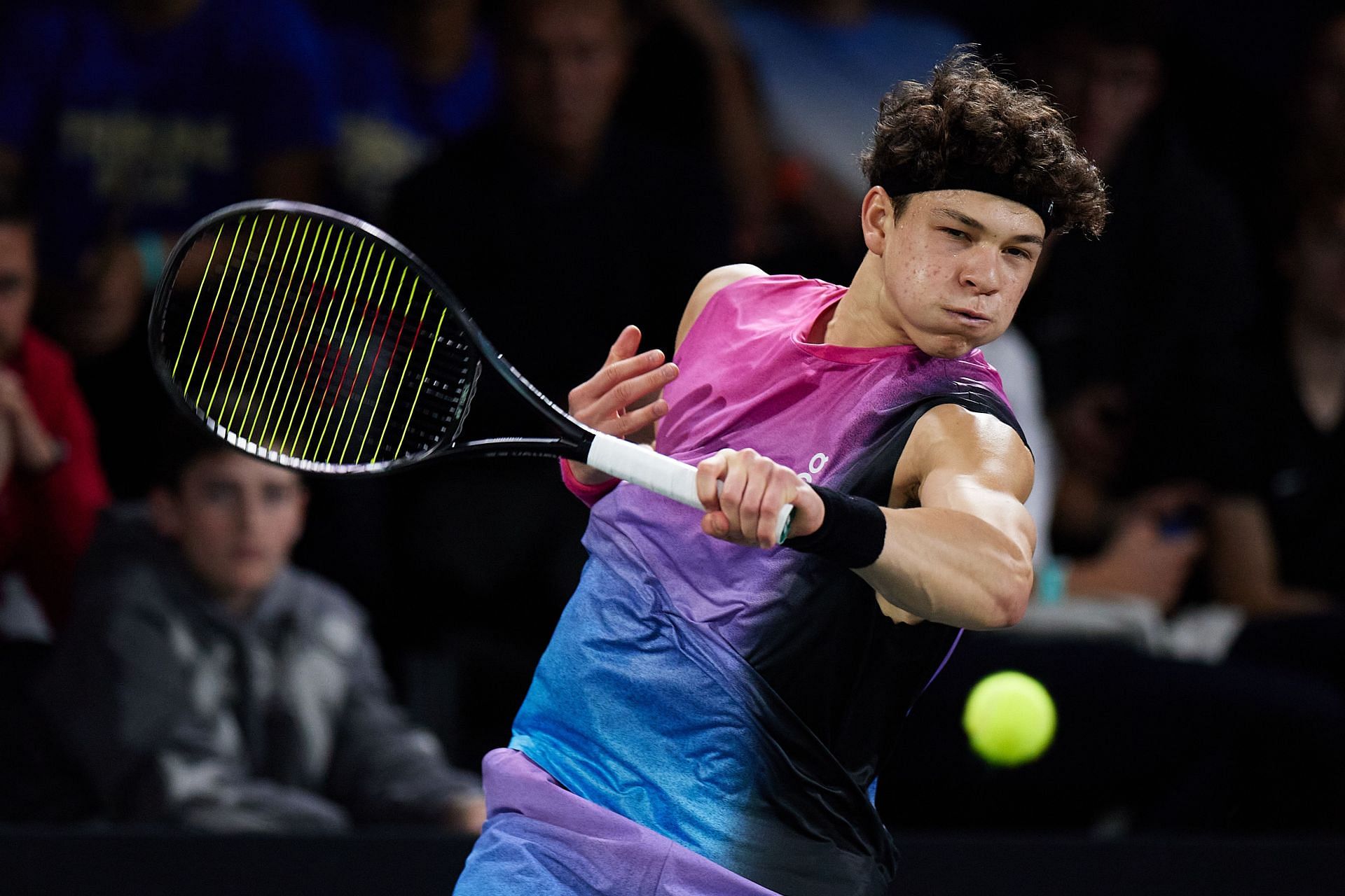 Ben Shelton in action at the 2024 Rolex Paris Masters (Source: Getty)