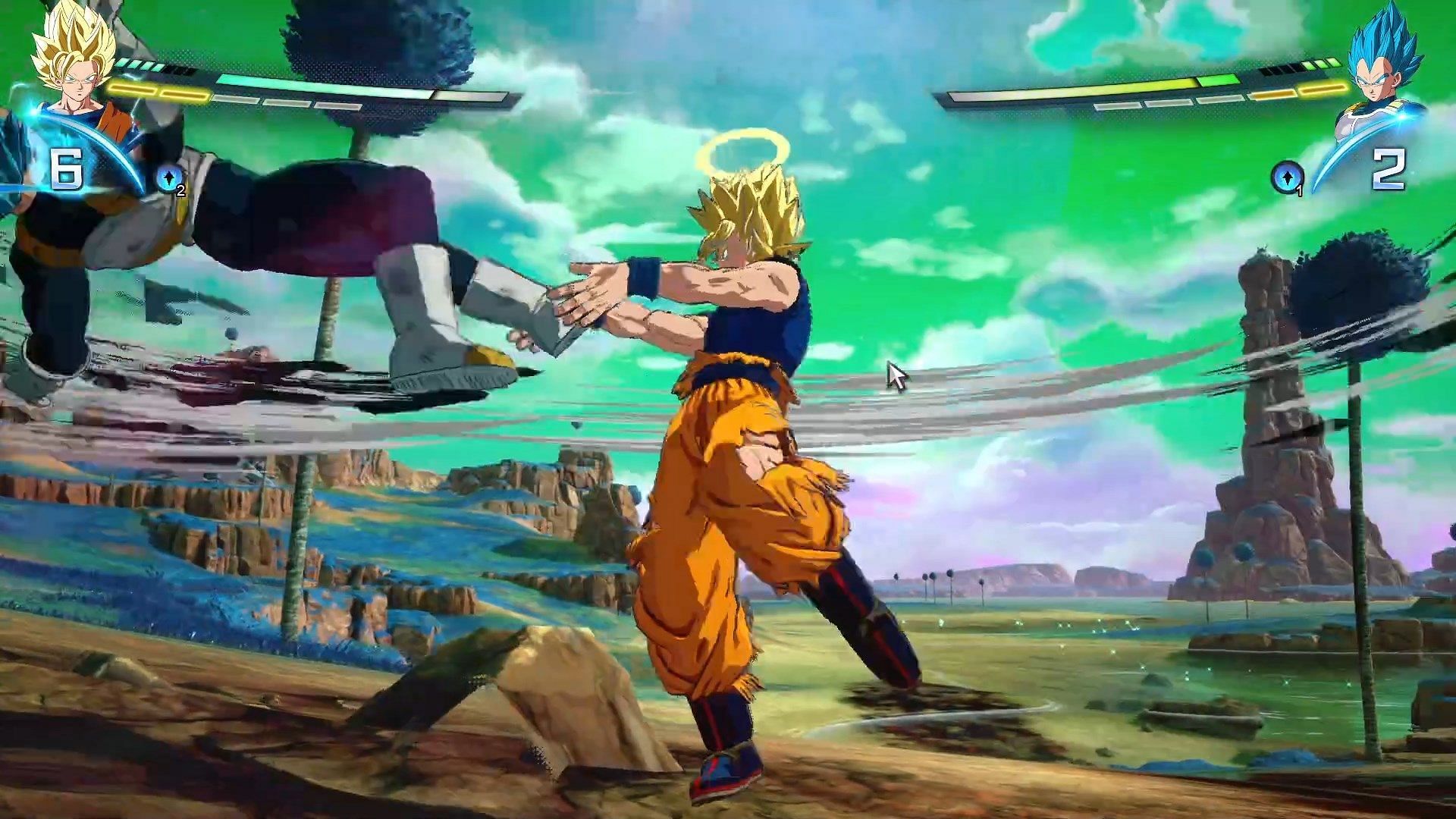 Goku using the Grab technique, throwing away Vegeta in a fight (Image via Bandai Namco)