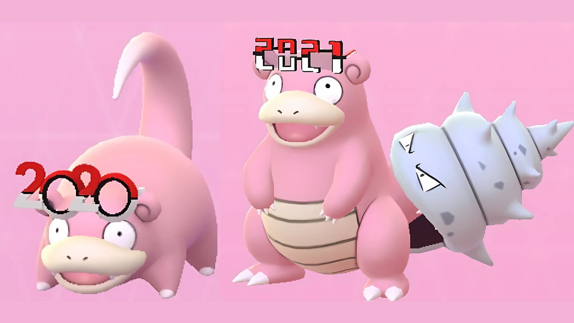 New Year Slowpoke and Slowbro from various years (Image via The Pokemon Company)