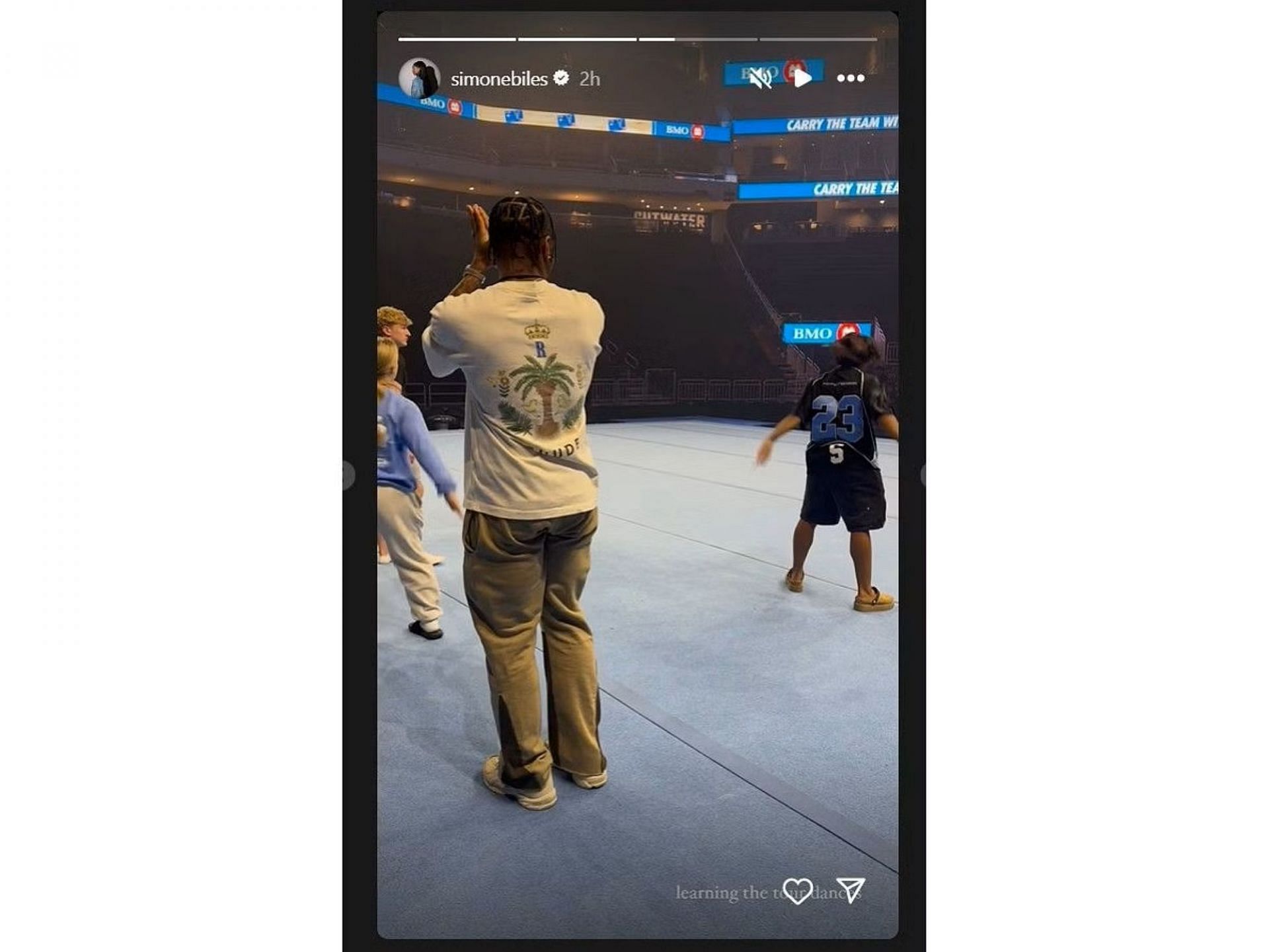 Jonathan Owens learning tour dances from Jordan Chiles; Instagram - @simonebiles