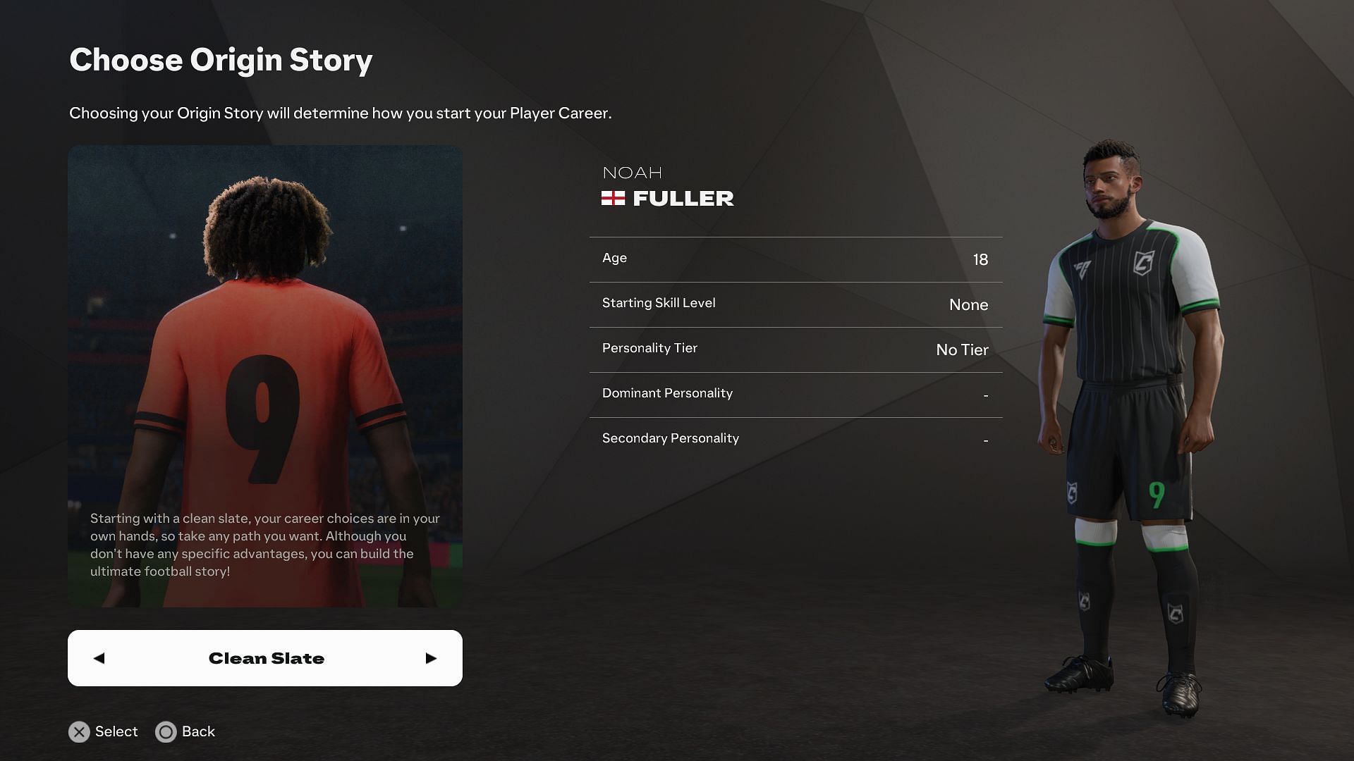 Clean Slate Origin Story option in Player Career Mode (Image via EA Sports)