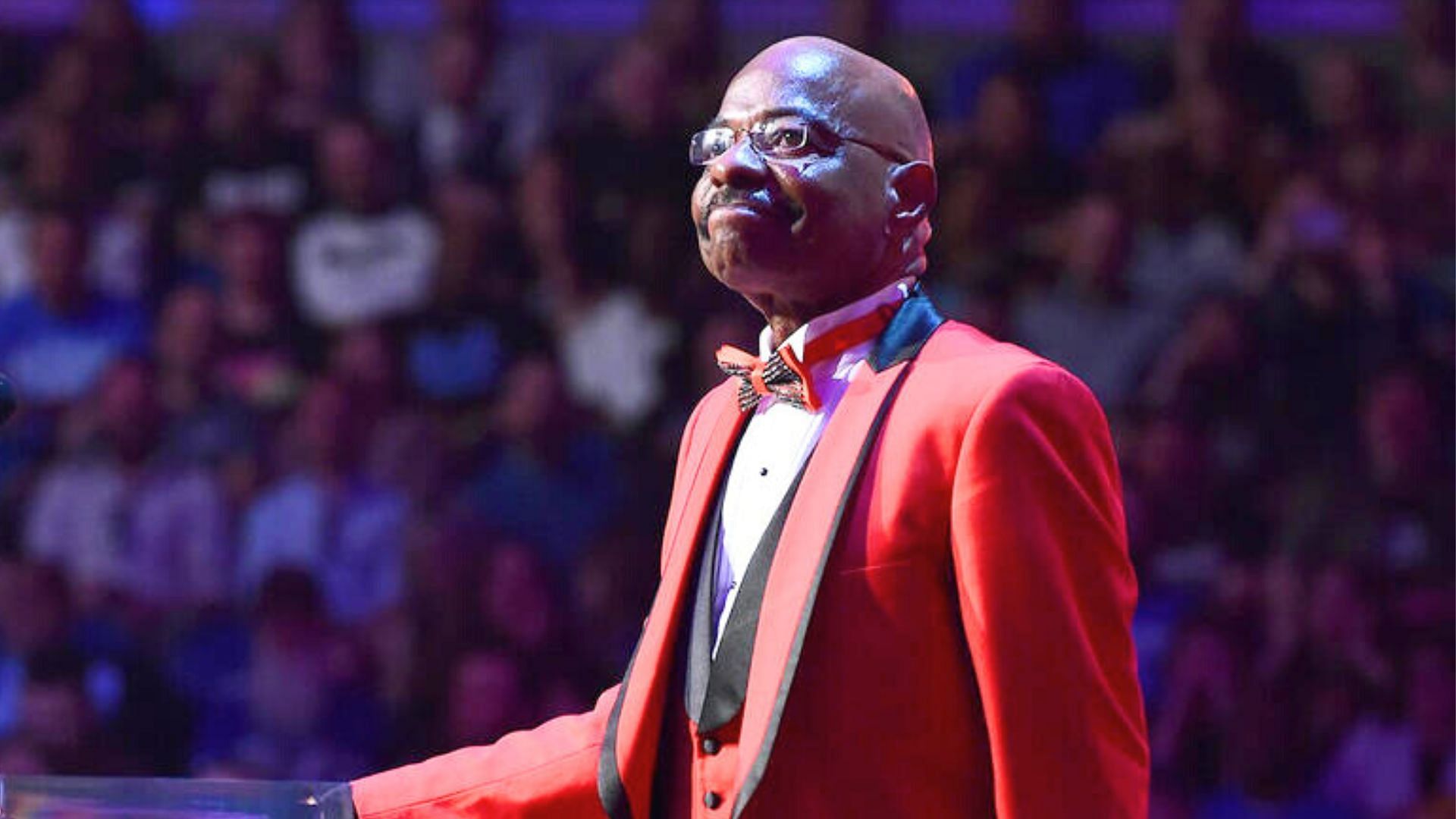 Teddy Long during his WWE Hall of Fame induction.