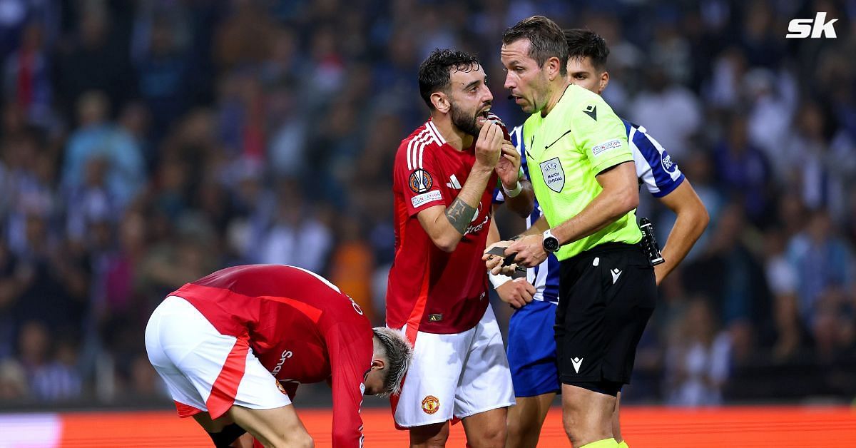 Bruno Fernandes received a red card as Manchester United were held to a 3-3 draw by Porto