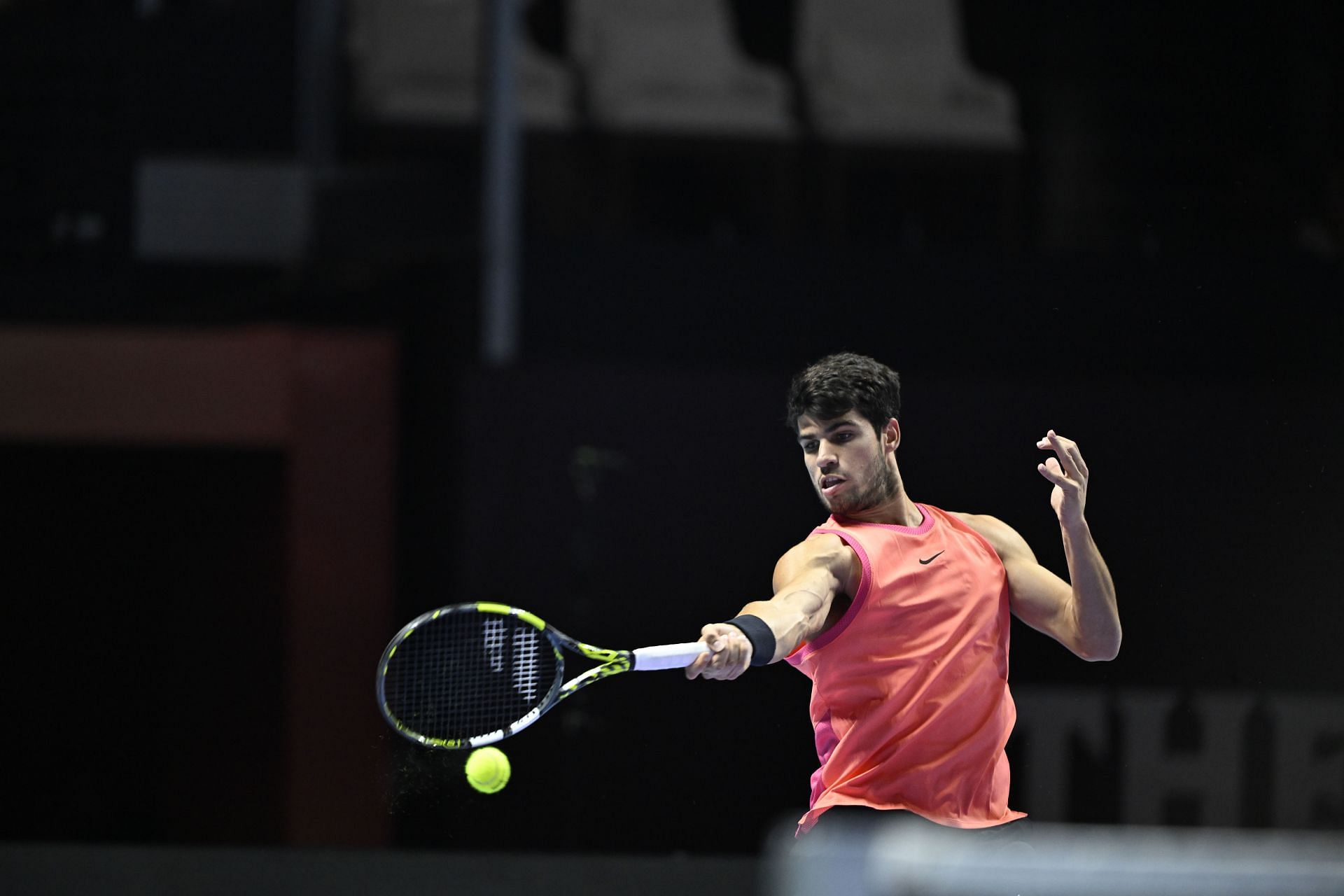 Carlos Alcaraz hits a forehand during the 2024 Six Kings Slam final (Source: Getty)