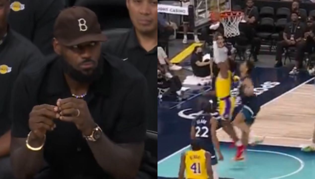 Watch: LeBron James seemingly stone-faced after Bronny James makes his only shot in 6 attempts. (Credit: Screenshot/NBA/X)