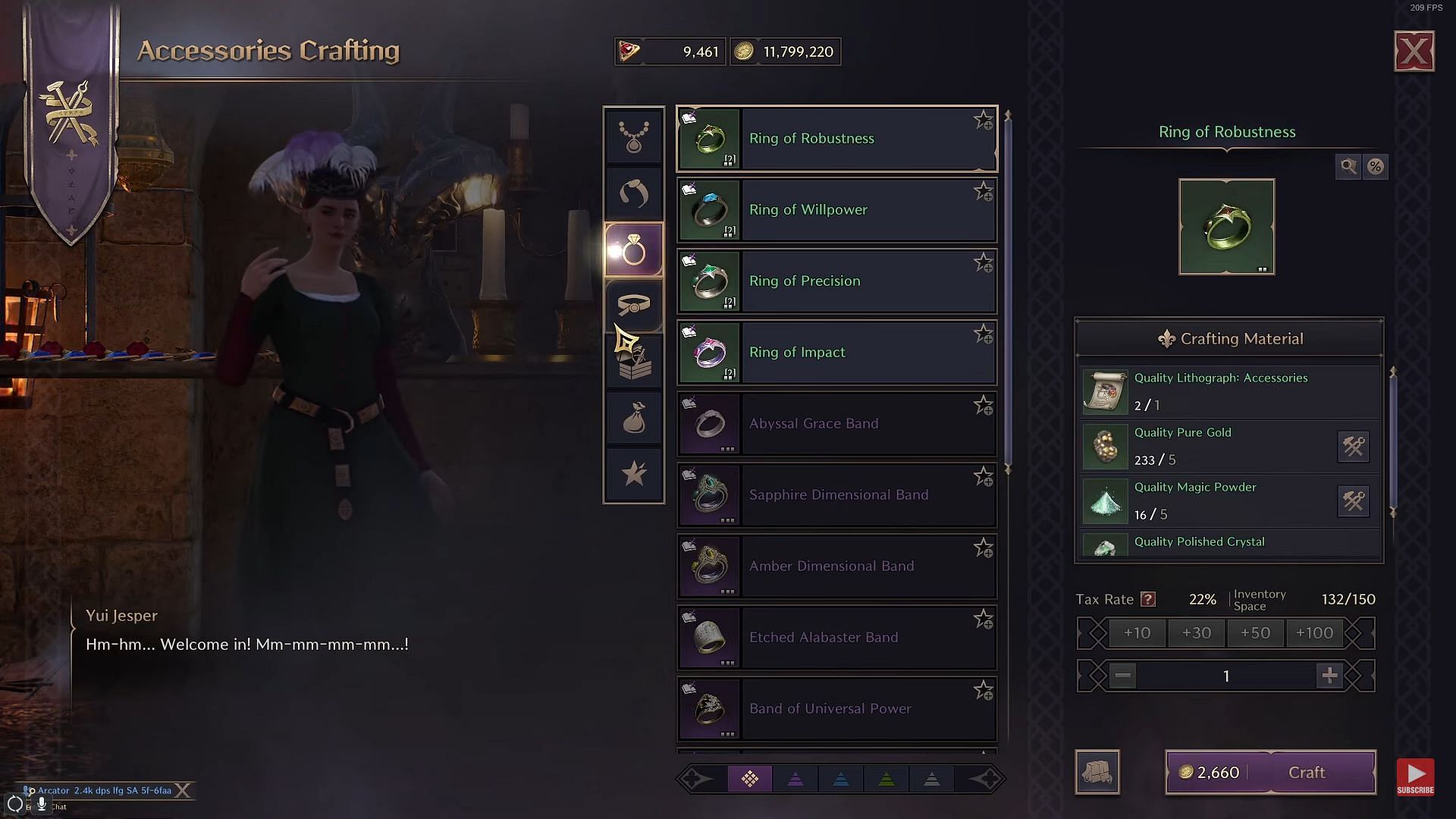 You can craft the Violent Signet from the Accessories Crafting vendor in the big cities in Solisium (Image via NCSoft | YouTube/@Nova Gaming)