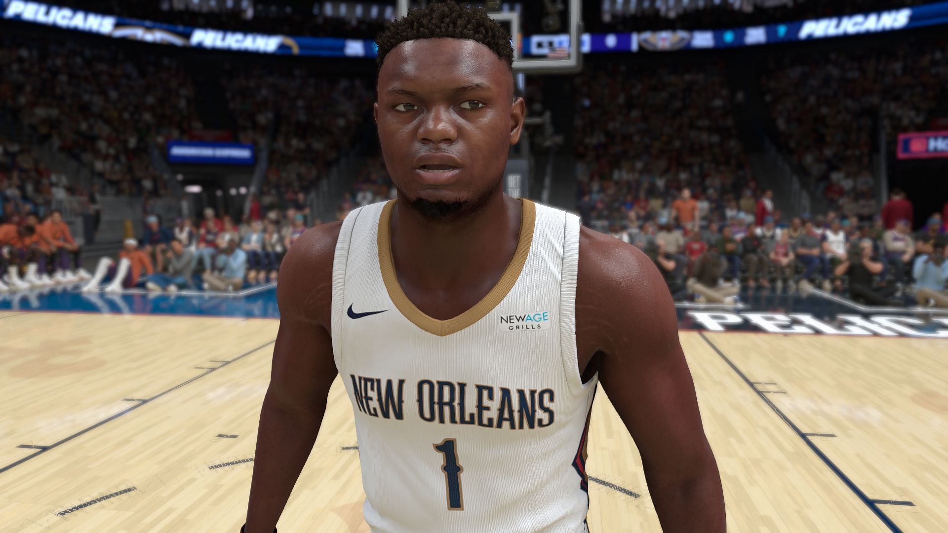 Zion Williamson playing for the Pelicans in the new NBA 2K title (Image via Visual Concepts)