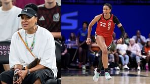 A'ja Wilson reps South Carolina coach Dawn Staley's Sting jersey at the Hornets vs. Miami Heat game