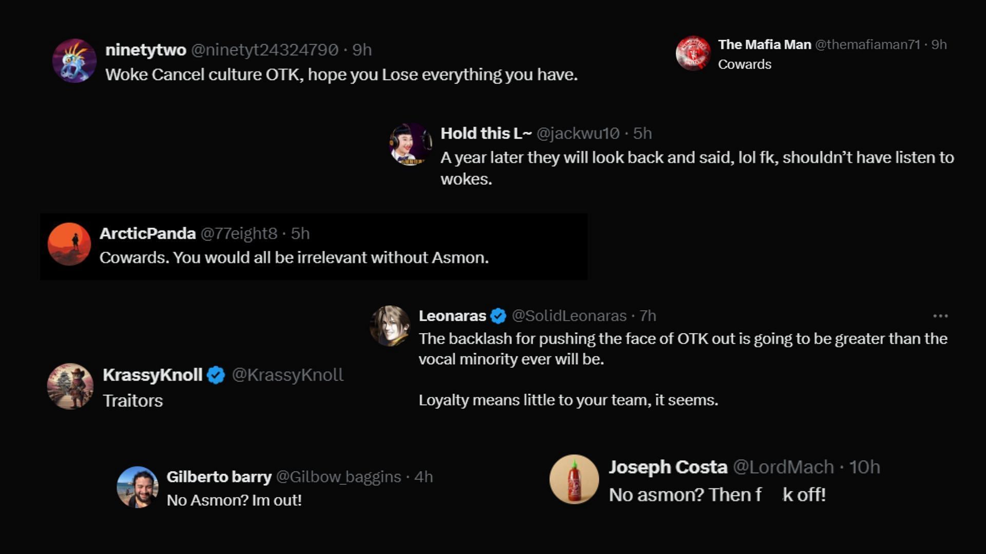 OTK&#039;s latest X post received a wave of negativity from Asmongold fans (Images via @OTKnetwork/X)