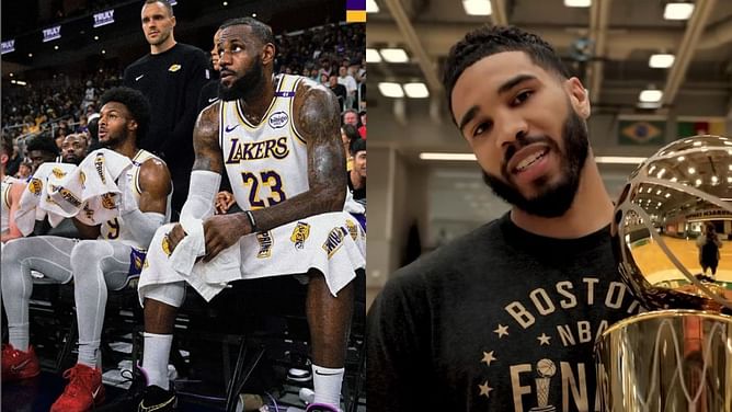 Jayson Tatum reacts to LeBron James' historic moment with Bronny James on Lakers