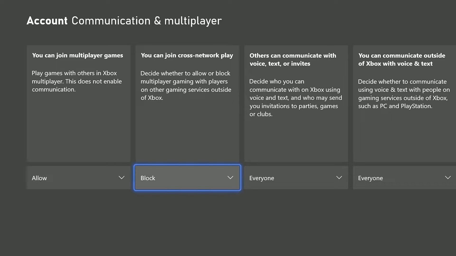 Turning off crossplay in Black Ops 6 on Xbox (Image via Xbox)