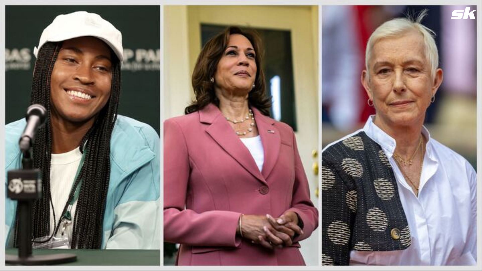 Coco Gauff (L), Kamala Harris (M), &amp; Martina Navaratilova (R) - Picture: Getty