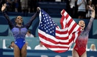 Simone Biles and Suni Lee at the Paris Olympics 2024. (Photo by Keith Birmingham/MediaNews Group/Pasadena Star-News via Getty Images)