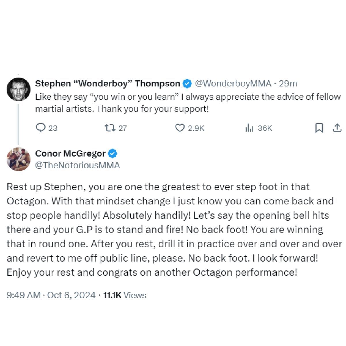 Social media interaction between Conor McGregor and Stephen Thompson