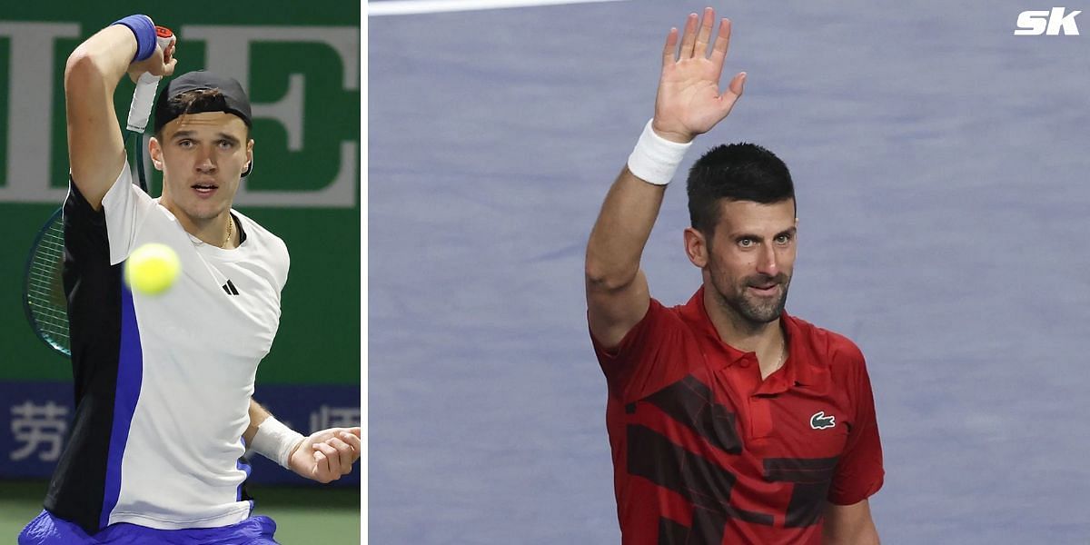 Jakub Mensik (L) and Novak Djokovic (Images: Getty)