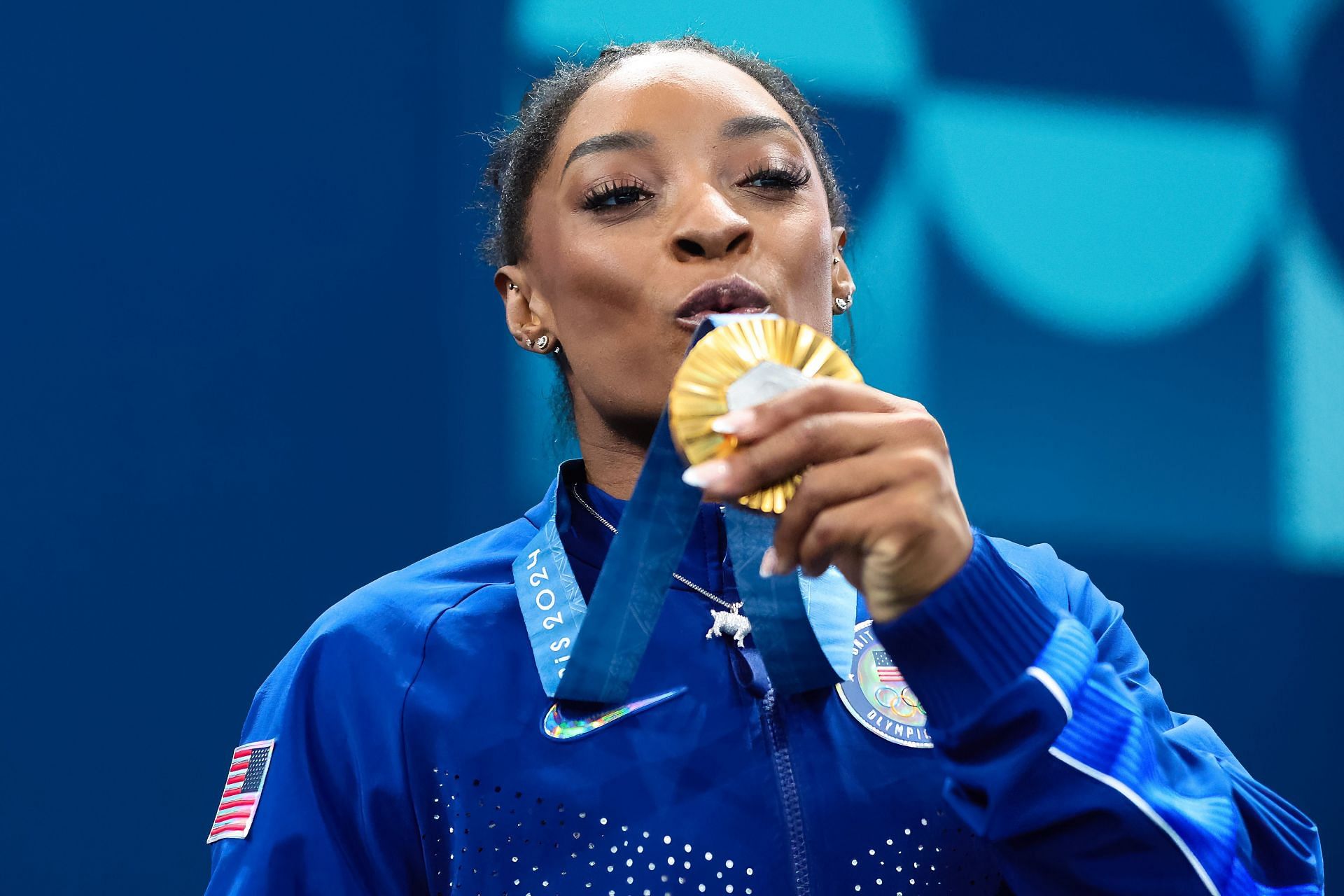 Simone Biles during the Olympic Games in Paris, France. (Photo via Getty Images)