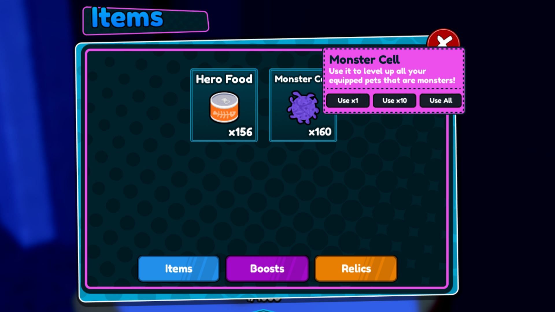 Monster Cells and Hero Food in One Punch Fighters X (Image via Roblox)