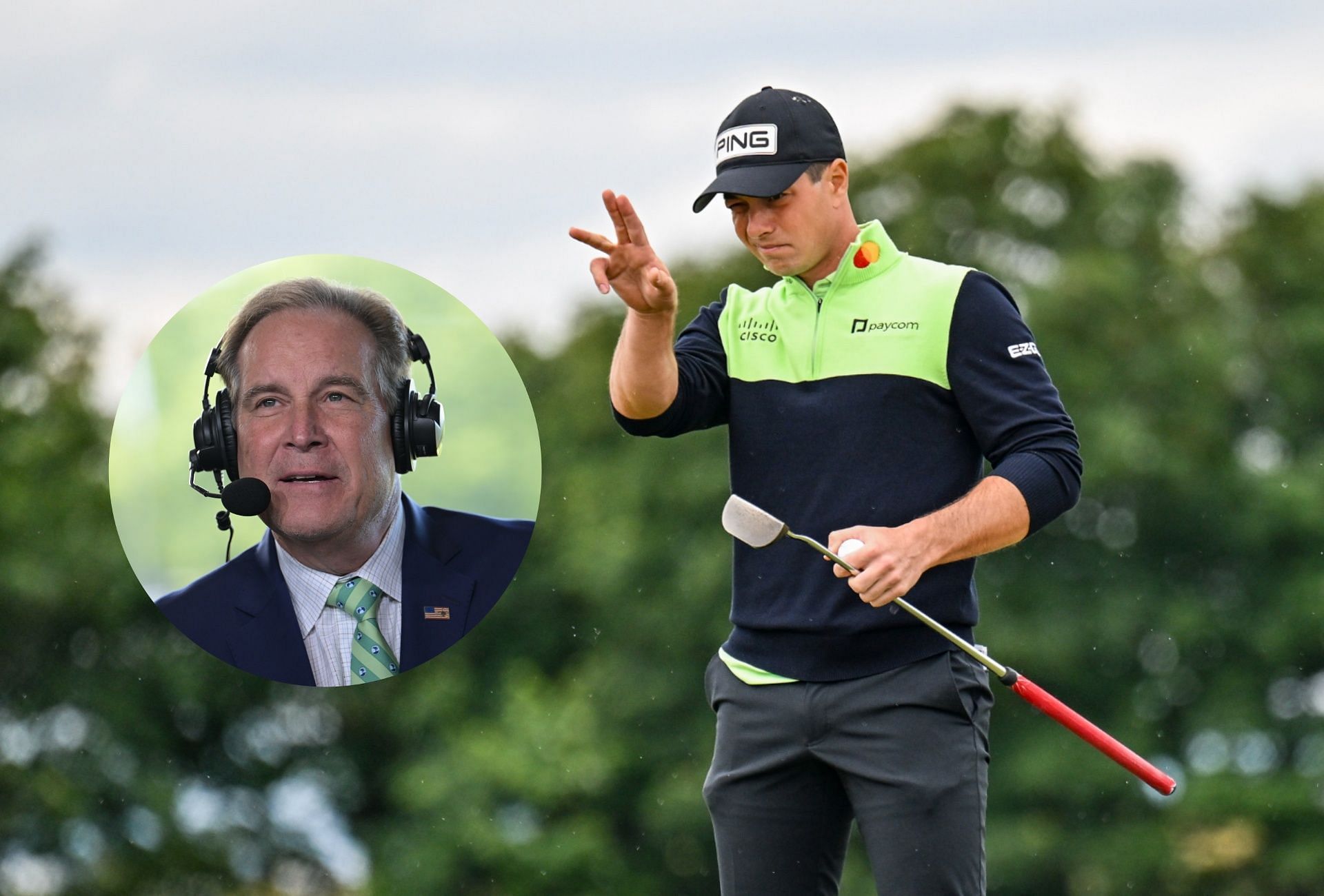 Jim Nantz and Viktor Hovland