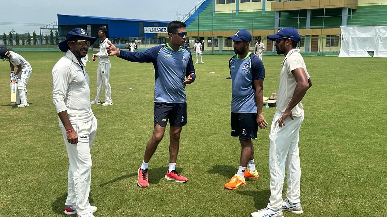 Head coach Laxmi Ratan Shukla engages with his senior players in pre-season