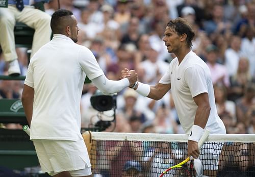 Nick Kyrgios (L) and Rafael Nadal at Wimbledon 2019 (Image: Getty)