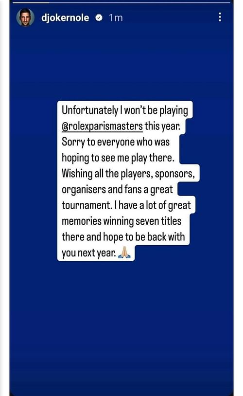 Djokovic posted on his Instagram