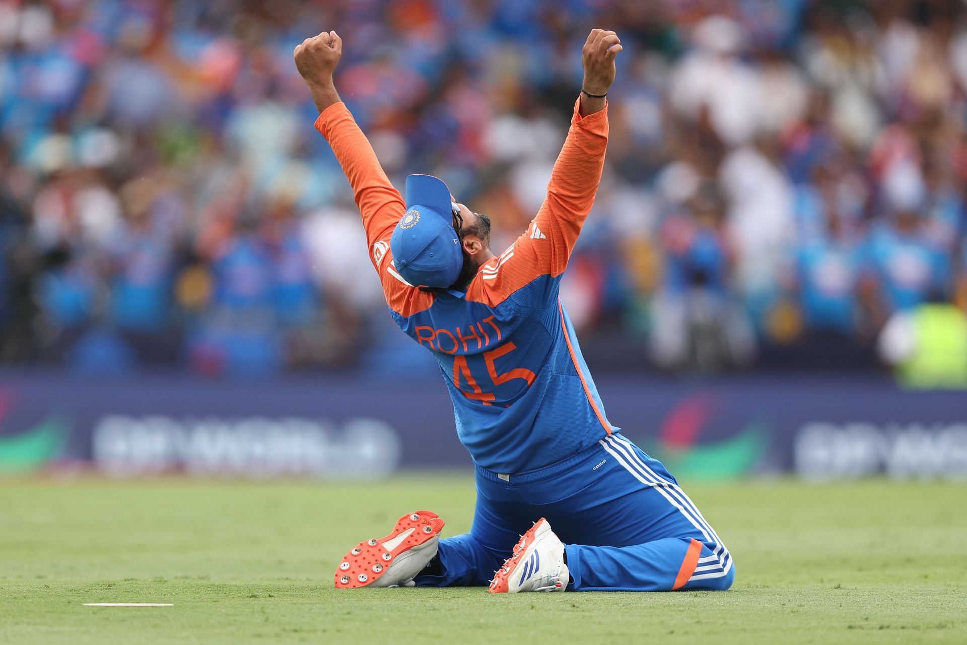 Rohit Sharma rejoices after the last ball of the match (Image credits: Getty)