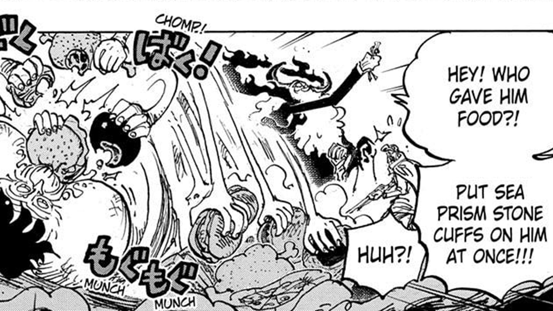 Luffy eating in One Piece chapter 1103 (Image via Shueisha)