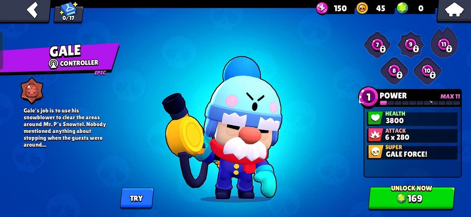 Gale needs 169 gems to be unlocked (Image via Supercell)