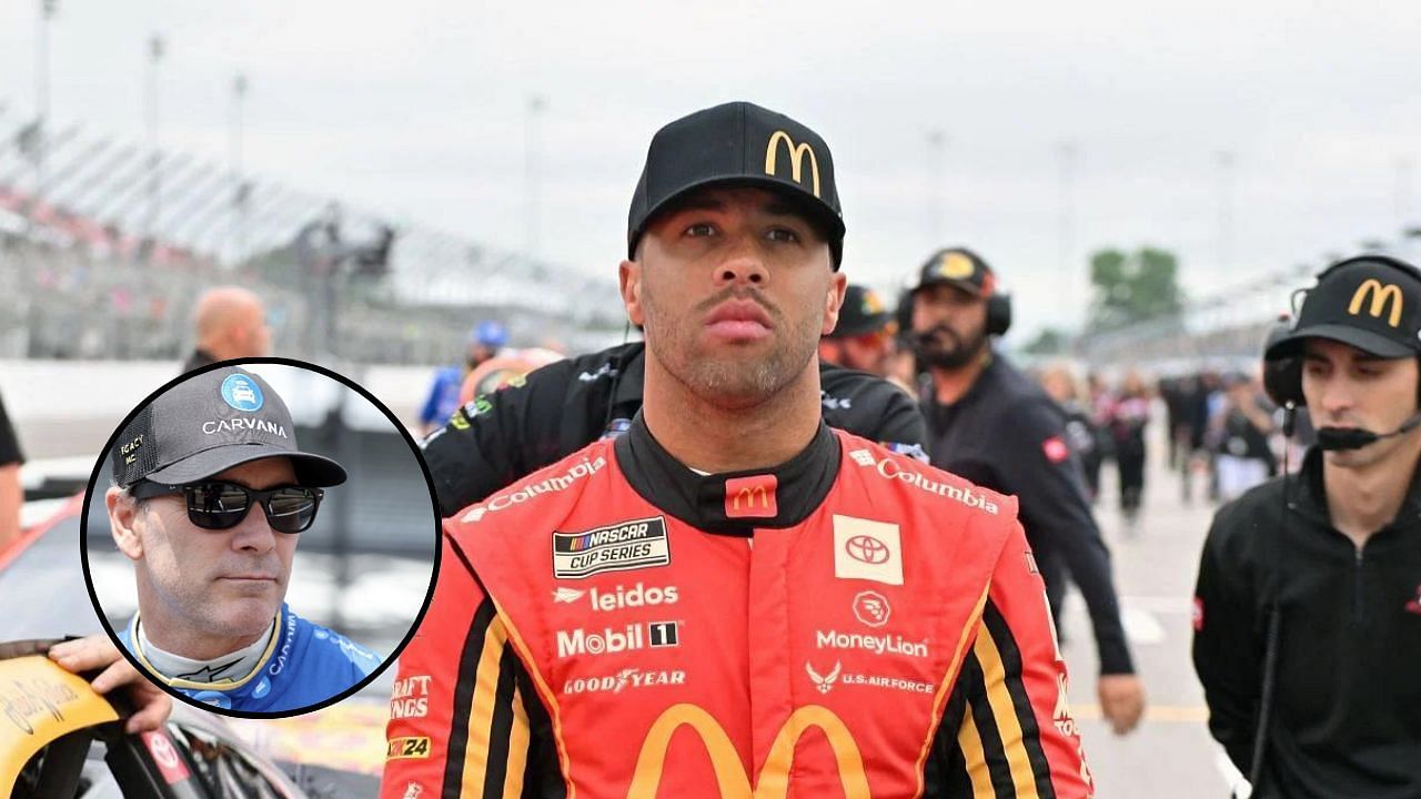 Bubba Wallace (foreground), and Jimmie Johnson (circle). Credit: Imagn Images.