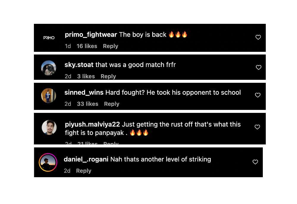 Screenshot of fans&#039; comments. [ONE Championship/Instagram, screenshot]