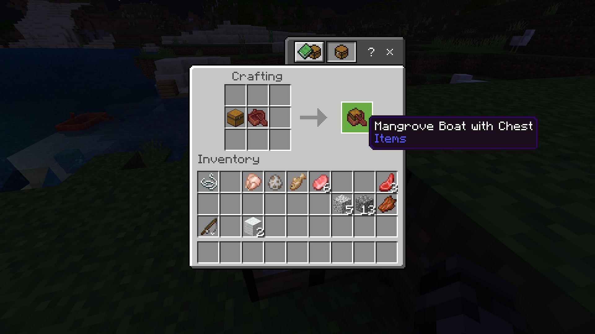 Craft a boat with a chest to move resources from one point to another (Image via Mojang Studios)