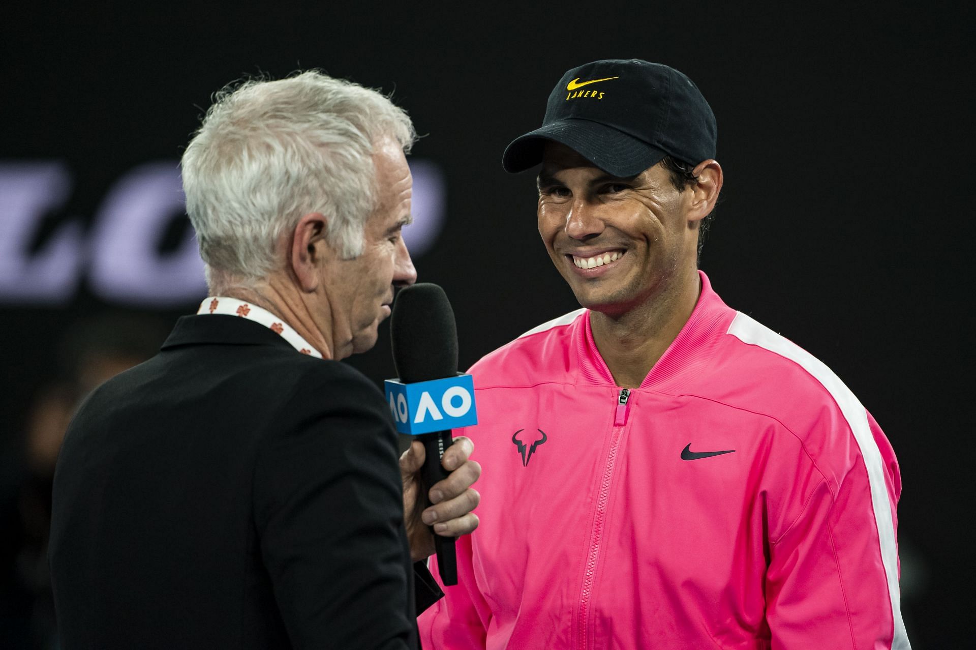 John McEnroe (L) interview Rafael Nadal at the 2020 Australian Open (Image: Getty)