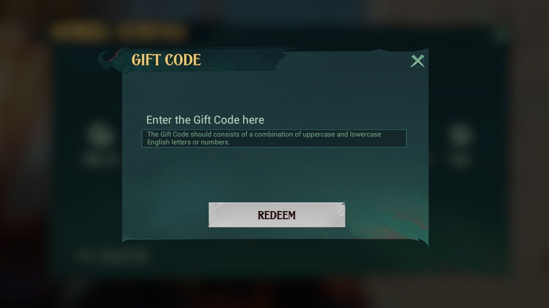 Enter the Sea of Conquest Pirate War codes in the box and click the Redeem button (Image via FunPlus International)