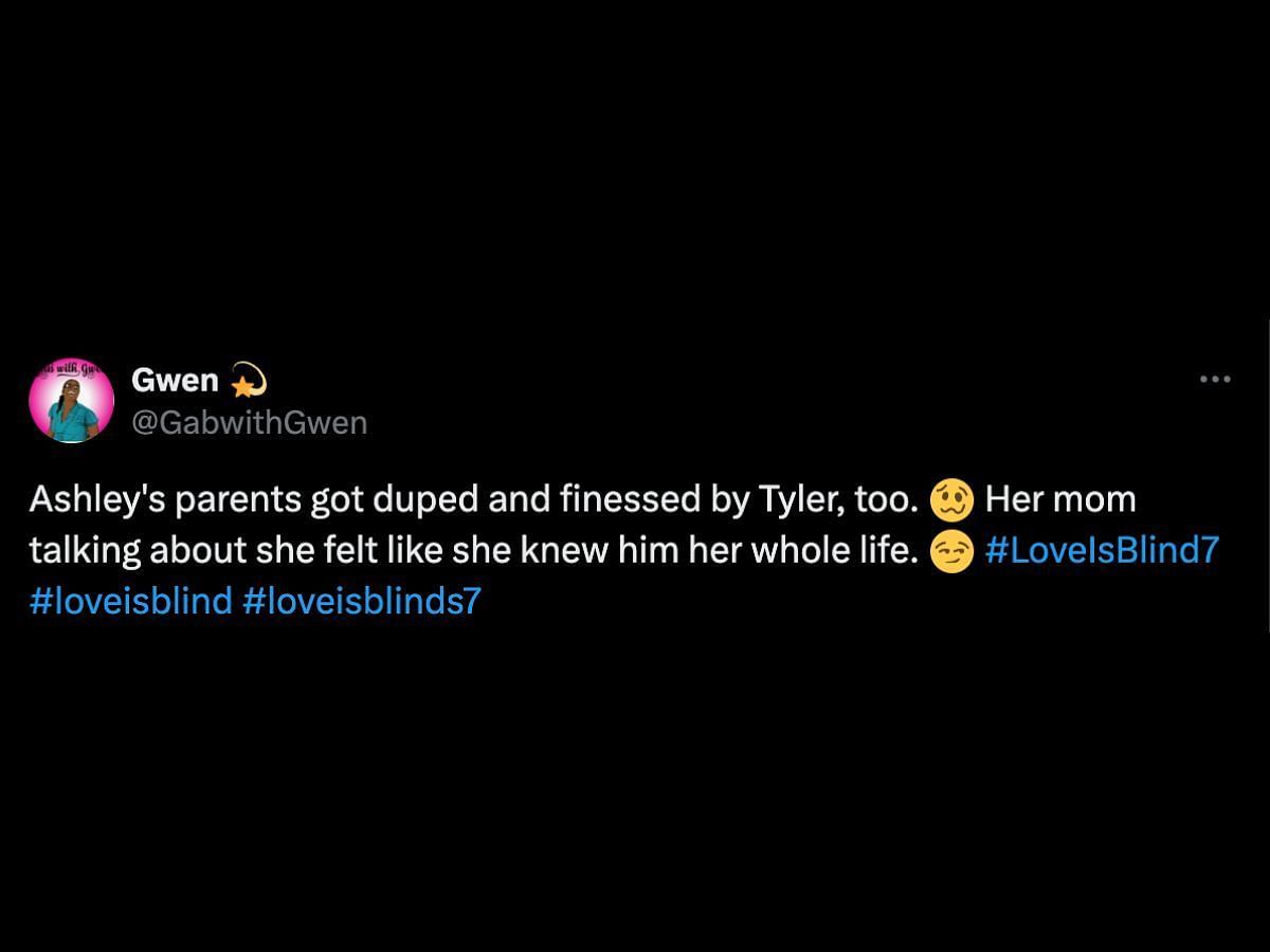 Love is Blind fans react to Ashley&#039;s mom crying (Image via X/@GabwithGwen)