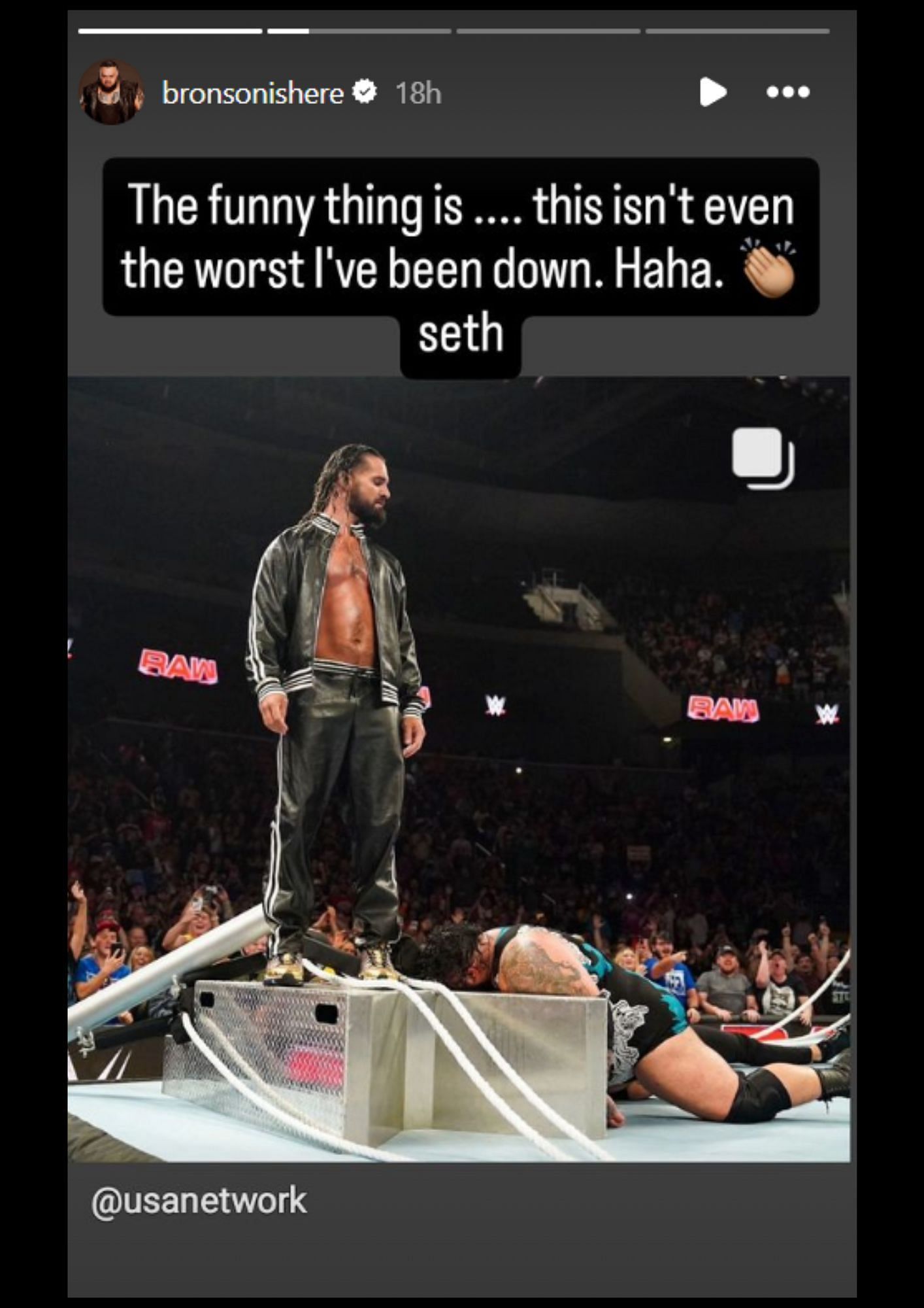 Bronson Reed's ominous message to Seth Rollins [via Instagram]