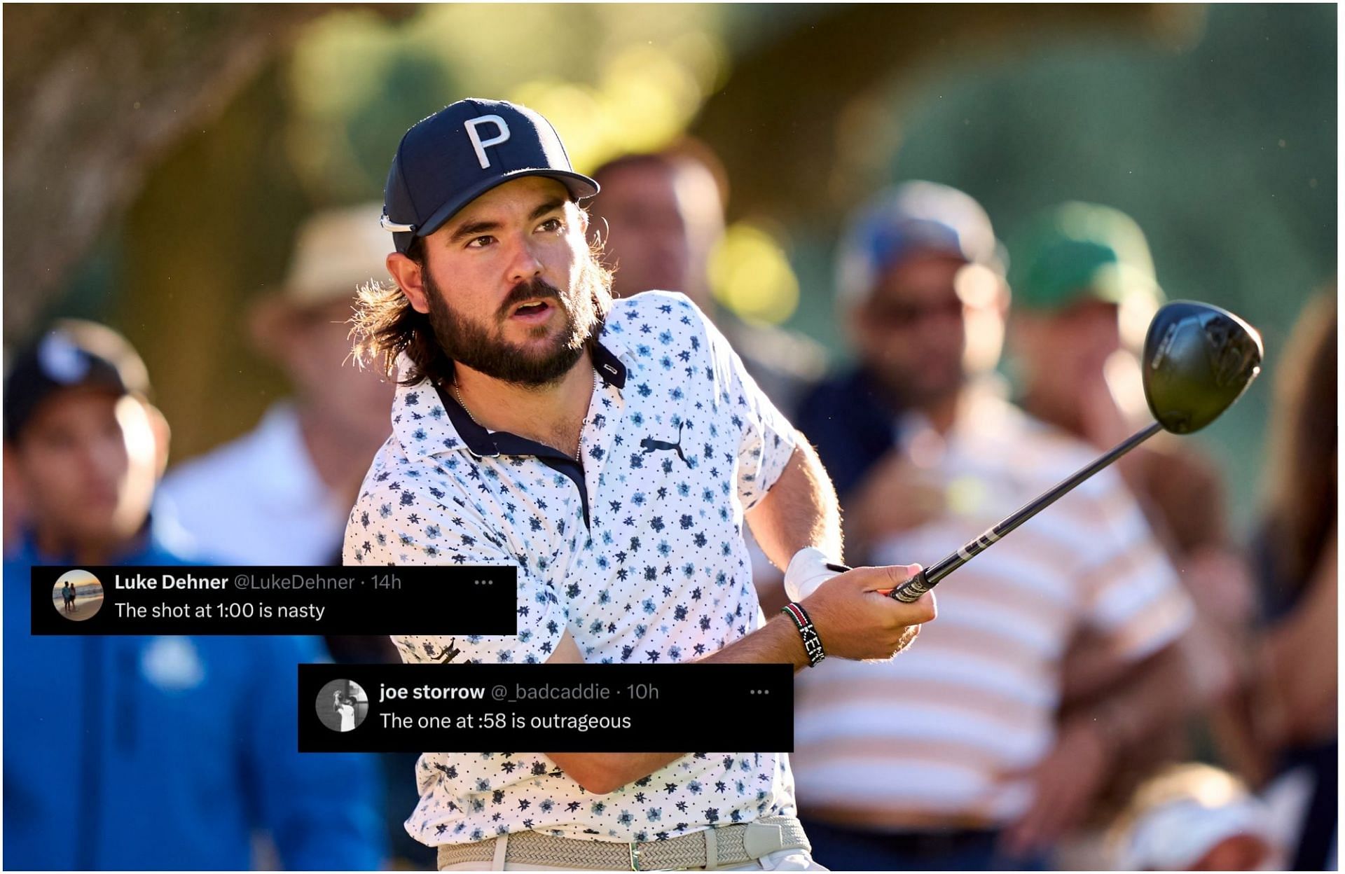Fans react (insets) to Angel Hidalgo [Images via Getty and @DPWorldTour on X]