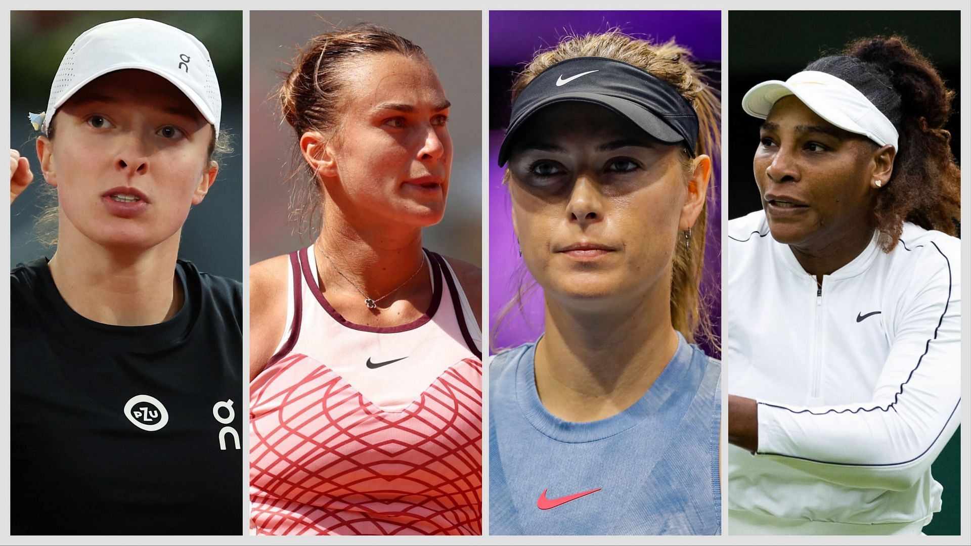 Sabalenka, Swiatek, Sharapova and Serena Williams on tour - Image Source: Getty