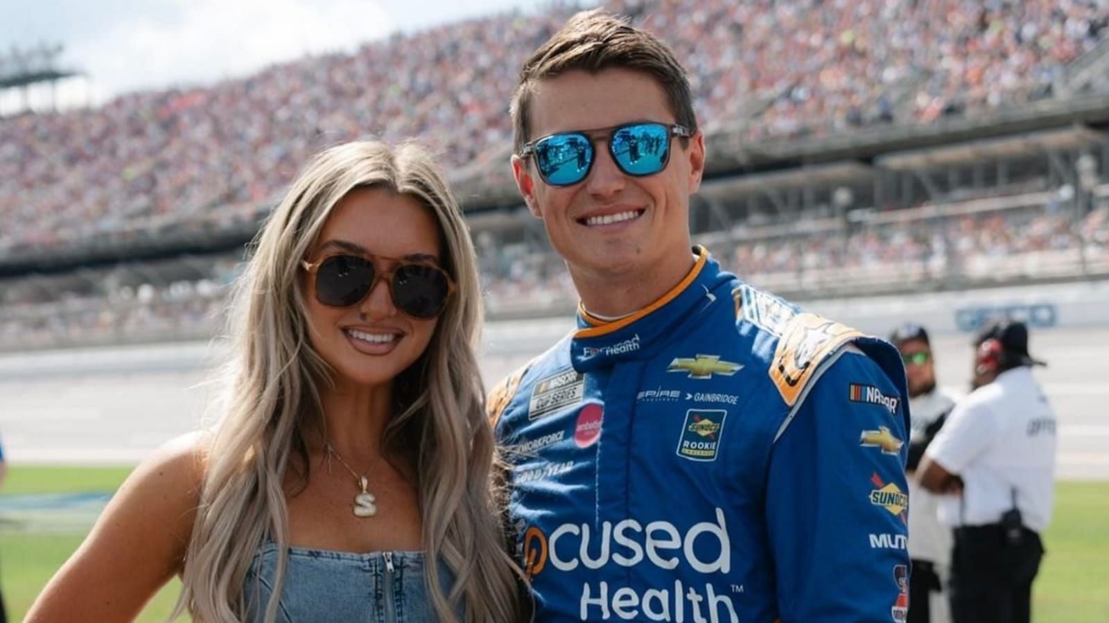 Zane Smith with his wife at Talladega Superspeedway