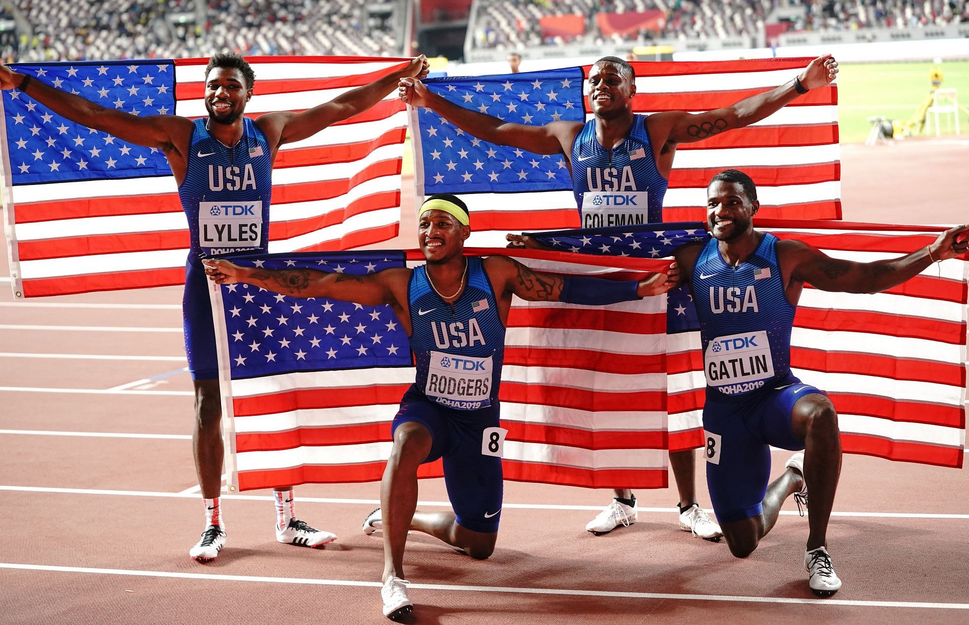 Justin Gatlin [Extreme right] reflects his opinion on Noah Lyles&#039; chances against Tyreek Hill [Image Source : Getty]