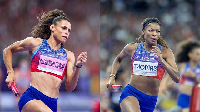 Gabby Thomas shares insights on baton exchange with Sydney McLaughlin-Levrone in 4x400m relay at Paris Olympics (Images: All via Getty)