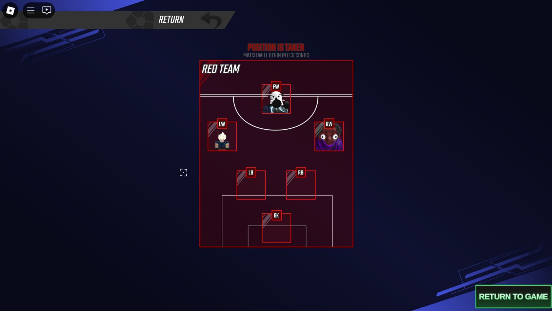 You must pick a position that you want to play in before the match starts (Image via Roblox)