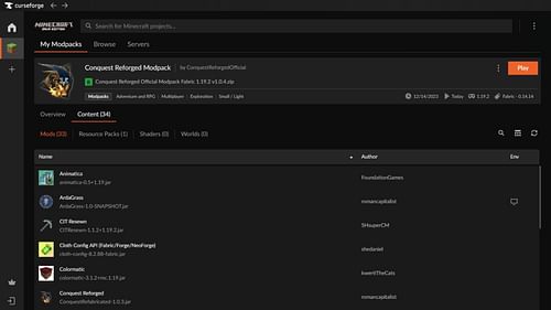 You can install the Minecraft Conquest Reforged mod via Curseforge (Image via Curseforge)
