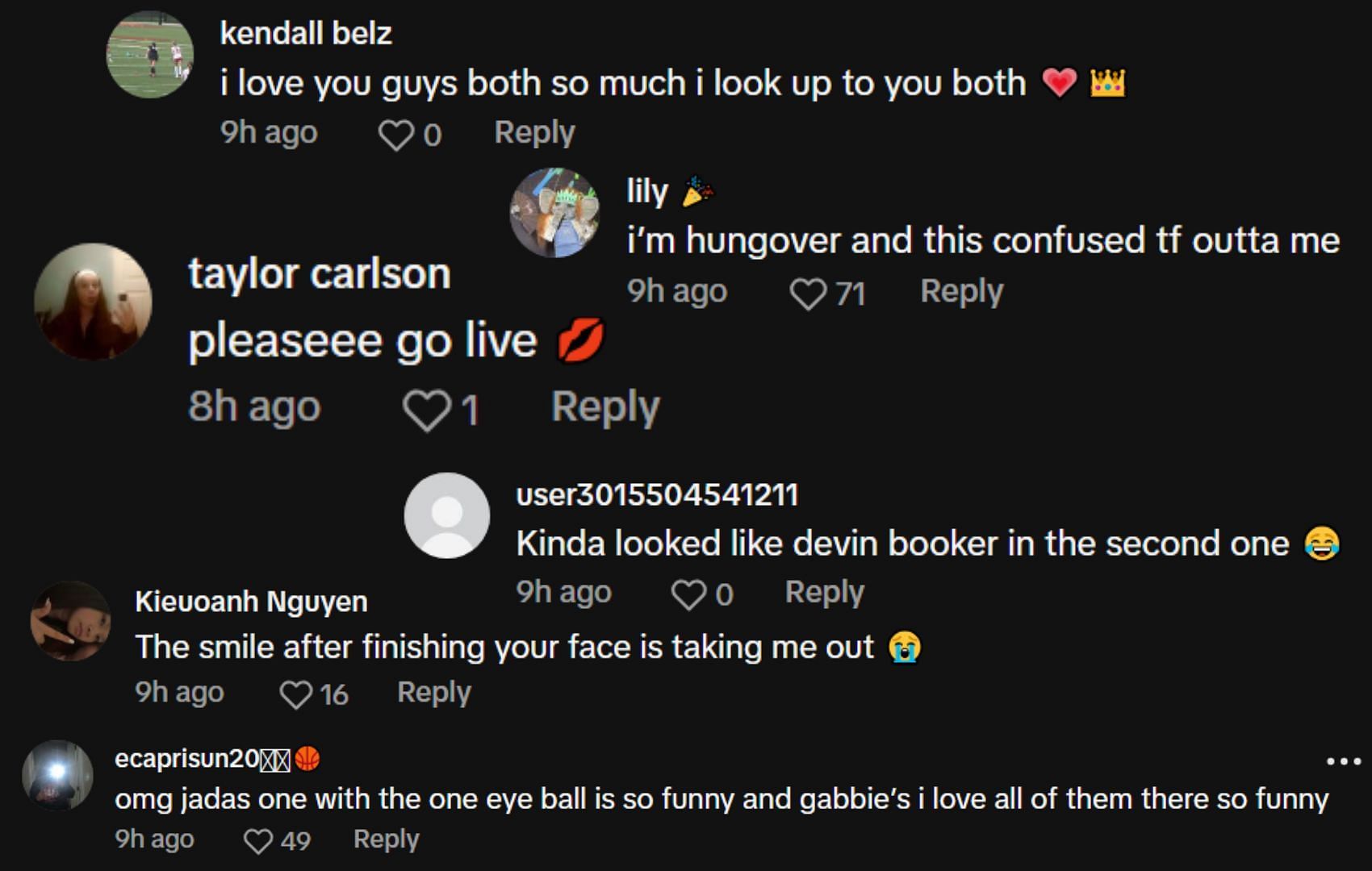 Fans&#039; comments on Gabbie Marshall&#039;s TikTok