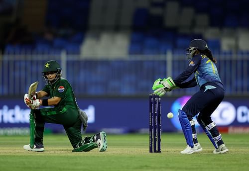 Nida Dar in action with the bat against Sri Lanka.