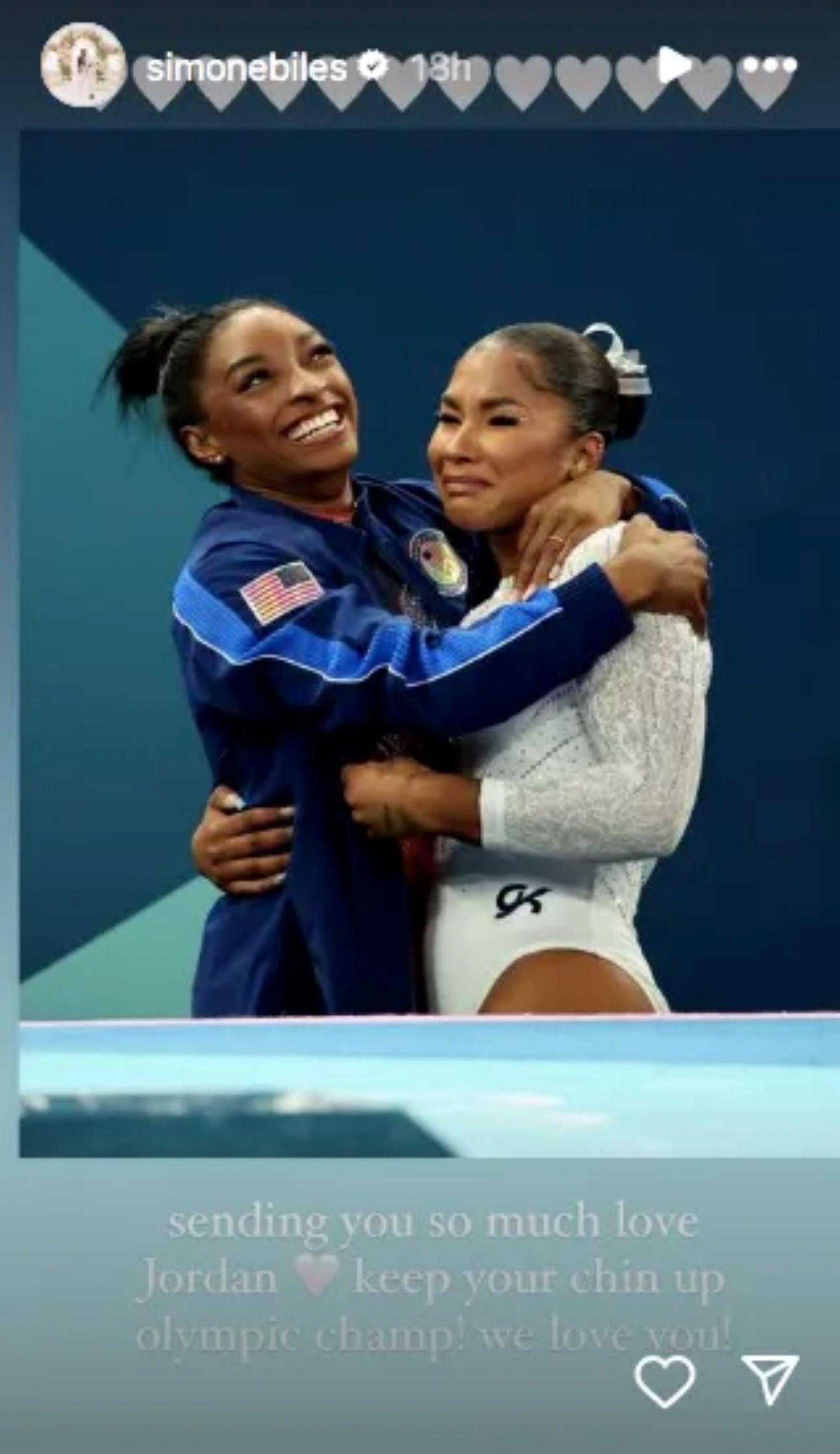 Simone Biles extended support to Jordan Chiles; Instagram - @simonebiles