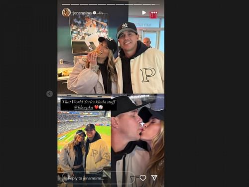 Jena Sim shares photographs of her and Brooks Koepka from the MLB World Series game (Images via Instagram@jenamsims)